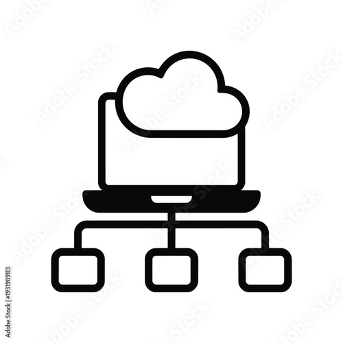 Laptop displays cloud computing storage connected to multiple.