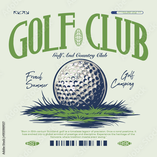 Foto Vibrant Colorful Golf Club Vector Design, Retro Style Golfing Quote T-shirt Illustration for Apparel, Modern Sports Graphic with Sunset Aesthetic for Print on Demand, High-Quality Tee Shirt Art