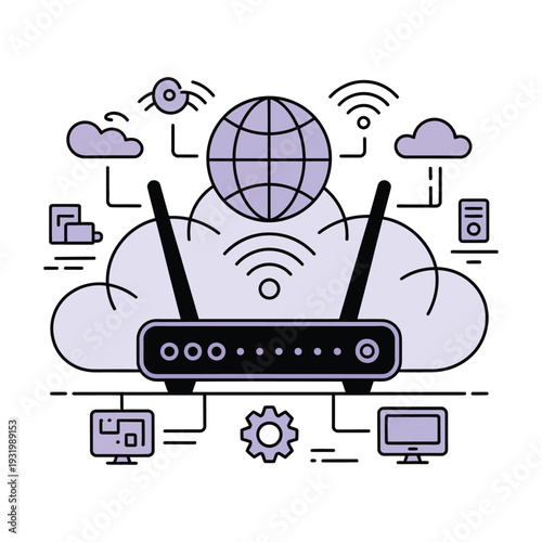 Wireless router connects devices to the global cloud network.
