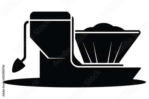 Vertical Feed Mixer Wagon Silhouette Icon – Agricultural Machinery for Livestock Feeding and Dairy Farming Equipment Vector Illustration