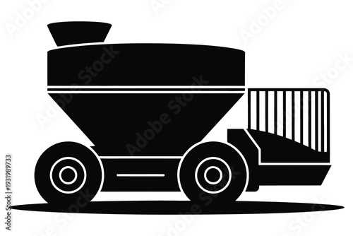 Self-Propelled Feed Mixer Wagon Icon - Agricultural Machinery Vector Silhouette for Livestock Farming and Animal Husbandry Equipment