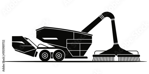 Modern Agricultural Grain Cleaning Machine Silhouette Vector - Industrial Seed Processor and Mobile Grain Separator Icon for Farming and Agribusiness Design