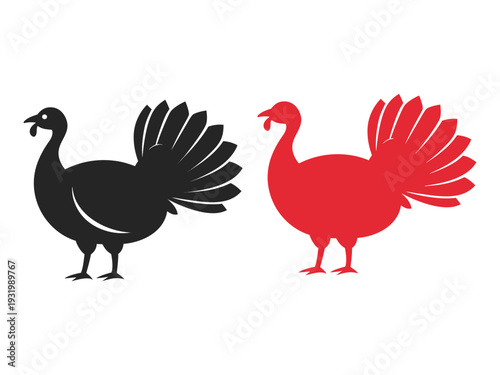 Set of 2 red and black turkey icons vector