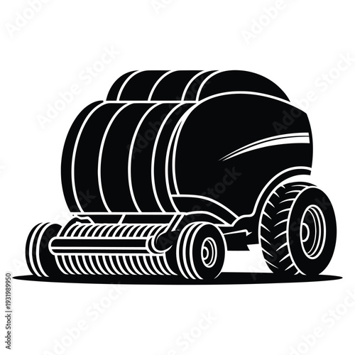 Modern Round Hay Baler Vector Illustration - Agricultural Farming Machinery Icon Isolated on White - Farm Equipment for Harvesting and Livestock Feed Production