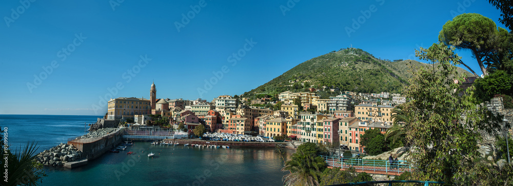 Fototapeta premium Panoramic view of a charming town of Nervi (Genoa district) in Italy.