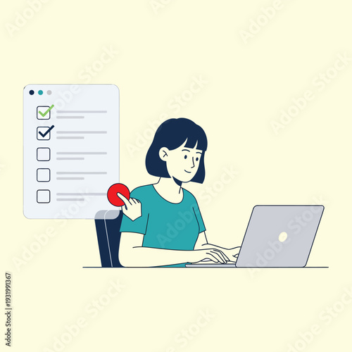 Remote work concept with woman working on laptop from home office