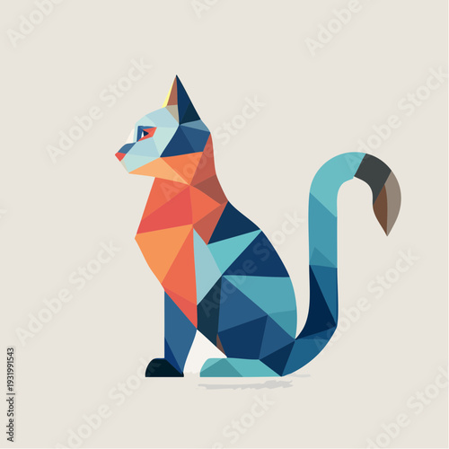 Geometric Cat: A captivating geometric representation of a feline, showcasing a modern and artistic approach to the animal form with abstract shapes and vibrant colors.