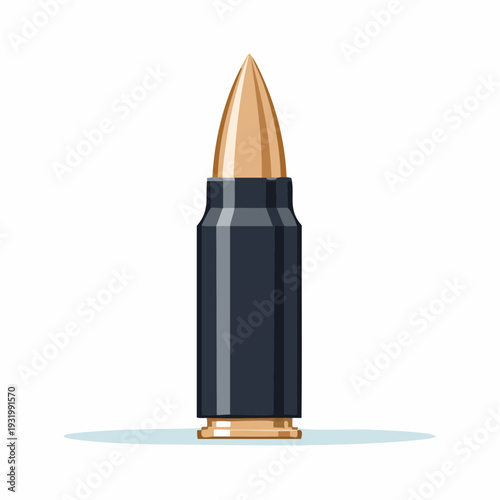 Bullet Illustration: A close-up illustration of a single bullet, meticulously detailed. The bullet's sleek, metallic form stands out against a clean background.
