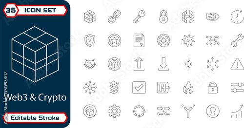Blockchain Web3 Smart Contract UI Icons – Modern Editable Stroke EPS Vector for SaaS Dashboard and Fintech App
