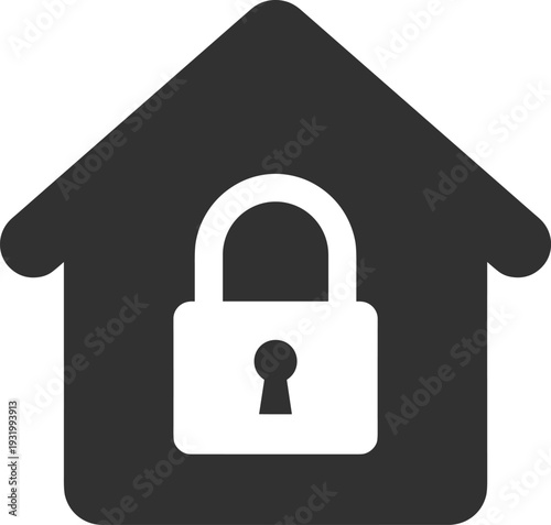 Home security icon with padlock symbol for house protection and safety lock