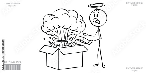 Cartoon Stickman Illustration Surprised Character Explosive Box Surprise