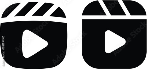 Clapper board icon set. Open and closed movie clapper. Vector EPS 10, Photo and video icon set. Icons of photography, image, photo gallery, video camera and photo camera. Diaphragm icon. image, video