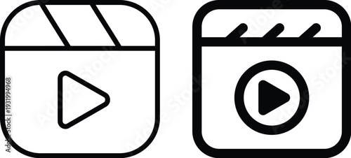 Clapper board icon set. Open and closed movie clapper. Vector EPS 10, Photo and video icon set. Icons of photography, image, photo gallery, video camera and photo camera. Diaphragm icon. image, video