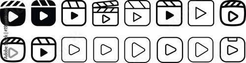 Clapper board icon set. Open and closed movie clapper. Vector EPS 10, Photo and video icon set. Icons of photography, image, photo gallery, video camera and photo camera. Diaphragm icon. image, video