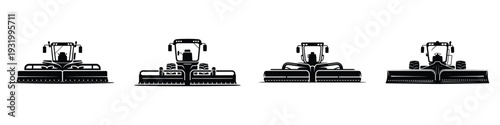 Set of Agricultural Land Leveler and Tractor Silhouettes – Heavy Machinery Vector Icons for Farming, Soil Grading, and Construction Equipment Design