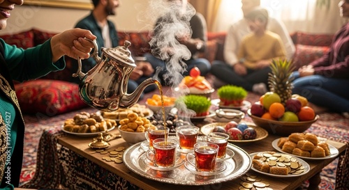 Traditional tea ceremony with friends and delicious treats