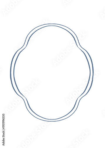 Hand drawn oval whimsical blue PNG frame border