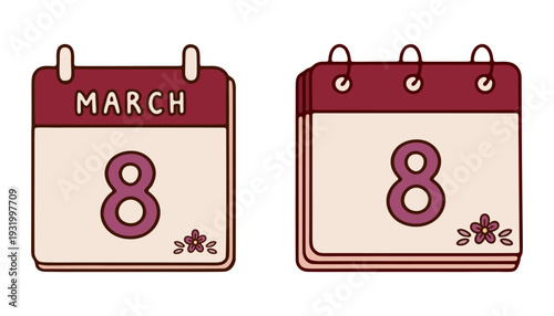 International Women's Day March 8 Calendar Retro Vector Illustration