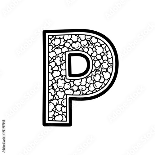 Decorative "P" Initial Letter Design Illustration as Unique, Playful Graphic Element: Fun Alphabet Character for Children's Education, Arts & Crafts, Creative Projects, School Materials and Print, Fil