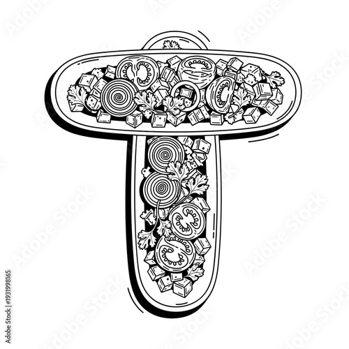 Artistic Tabouli Salad Dish Illustration: Fresh Tabbouleh Still Life Art on a White Serving Plate, Styled Food Photography, Sketching Herbs and Vegetables, Culinary, Delicious Vegan Brunch T Design, G