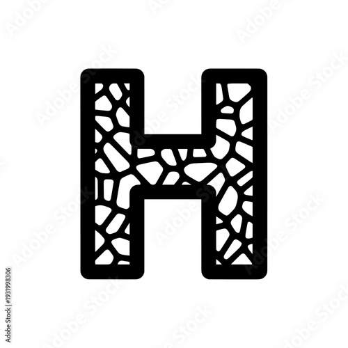 Intricate Letter H Design Element: Abstract Mosaic Formation for Creative Typography Projects, Decorative Monogram, Textured Initial, Stylized Print, Unique Text, Emblem in Decorative Style, Geometric