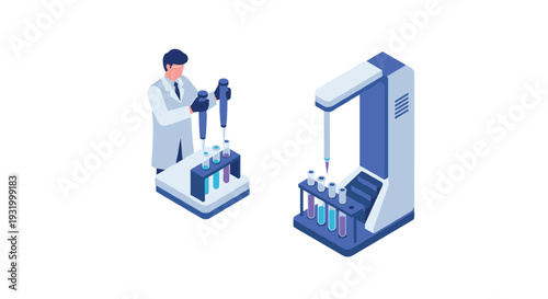 Isometric scientist with equipment in modern laboratory setting