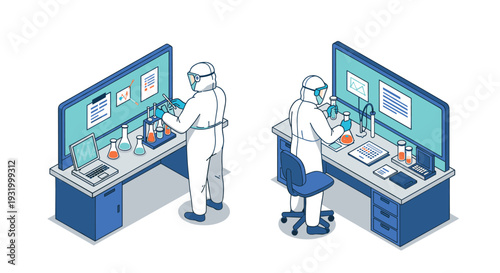 Scientists conducting experiments in a laboratory with protective gear