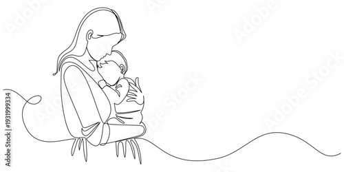 Mother and baby line art vector illustration, mothers day celebration illustration