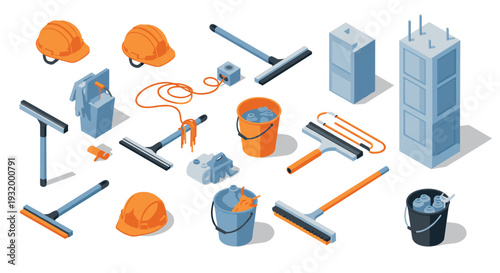 Isometric construction tools and equipment for modern building projects
