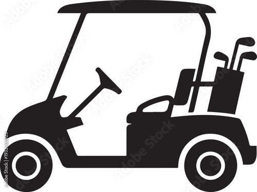 Black silhouette of a golf cart with golf clubs, a simple and clean. black art icon drawing vector