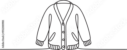 Cardigan icon line continuous drawing vector. One line A fairytale jacket icon vector background. black art icon drawing vector