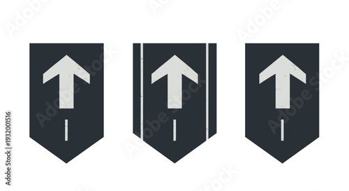 Grunge road arrow signs design with three upward lane markings