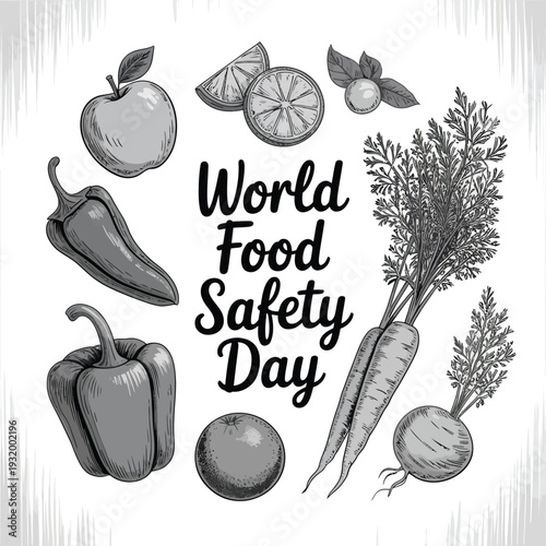 World Food Safety Day Illustration with Fresh Vegetables and Fruits