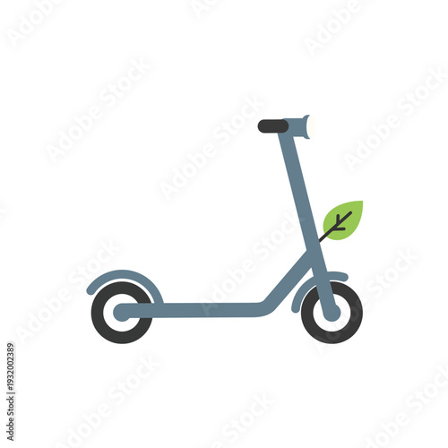 Electric scooter with a green leaf  eco friendly transportation  modern vehicle