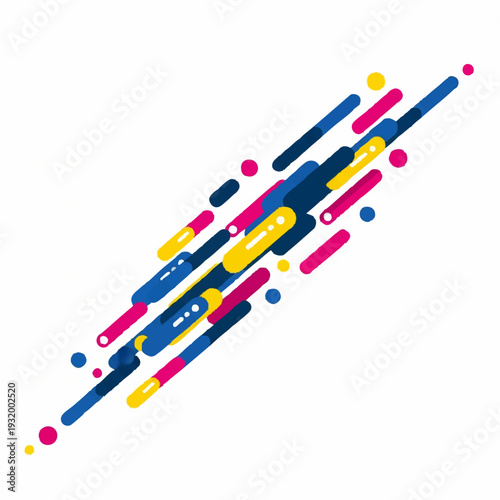 Abstract Dynamic Geometric Shapes Composition Blue Yellow Pink.