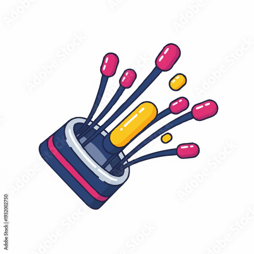 Abstract illustration of a joystick with colorful elements.