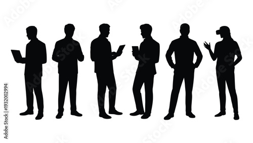 Business People Standing Group Silhouette Vector Professional Team Diverse Men Women Corporate Illustration Flat Design EPS Format Horizontal Line Teamwork Concept