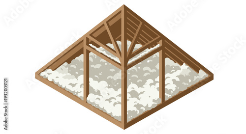 Isometric attic insulation diagram highlighting energy efficiency techniques