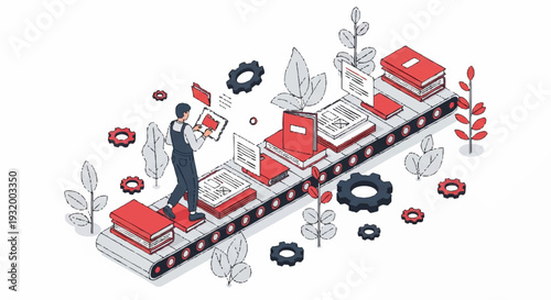 Book Production Process on a Conveyor Belt.
