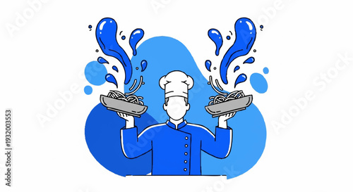 Chef holding two bowls of delicious food with steam.