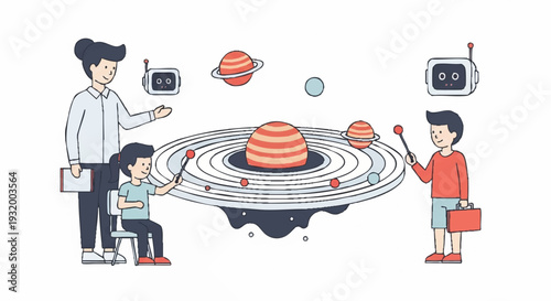 Children Learning About Solar System In A Classroom Setting.