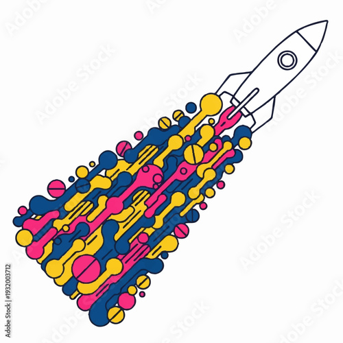 Colorful Rocket Launching with Abstract Energy Trails.