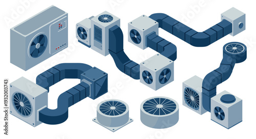 Modern isometric hvac system elements