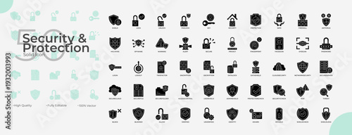 Security And Protection Solid Editable Icons set