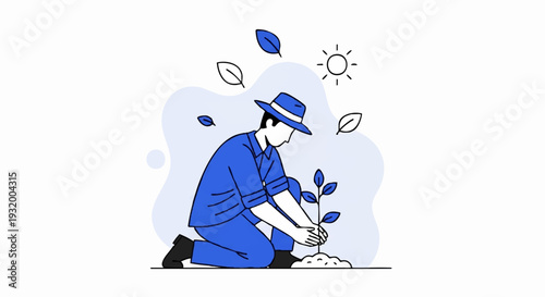 Gardener planting a small tree with care and dedication.