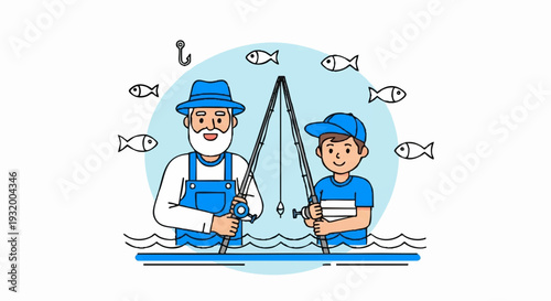 Grandfather and Grandson Enjoying a Day of Fishing Together.