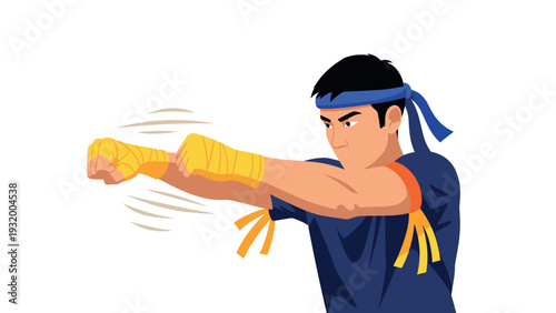 Martial artist practicing punches in dynamic motion with focus and precision