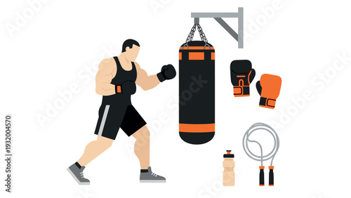 Boxing equipment and training essentials in minimalist design