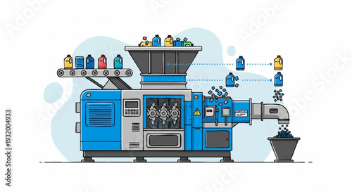 Industrial plastic bottle recycling machine processing waste.