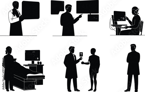 Medical Professionals Using Technology in Healthcare with Doctor and Patient, Digital X-Ray, Consultation for Health Diagnosis and Treatment